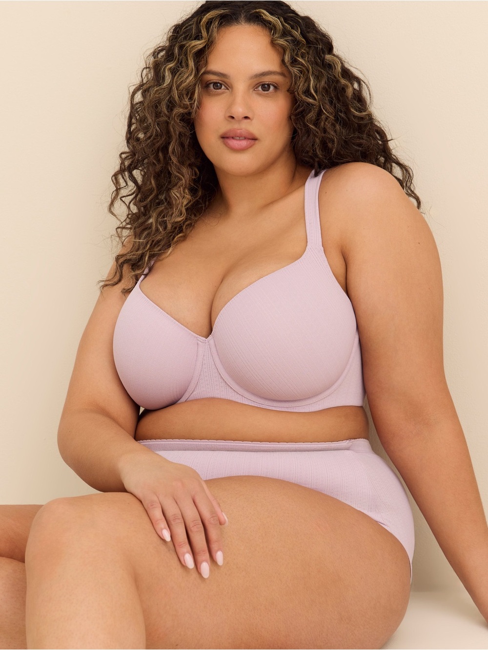 Lavender Pointelle Underwire Padded T-Shirt Bra - ti Voglio Lavender Frost